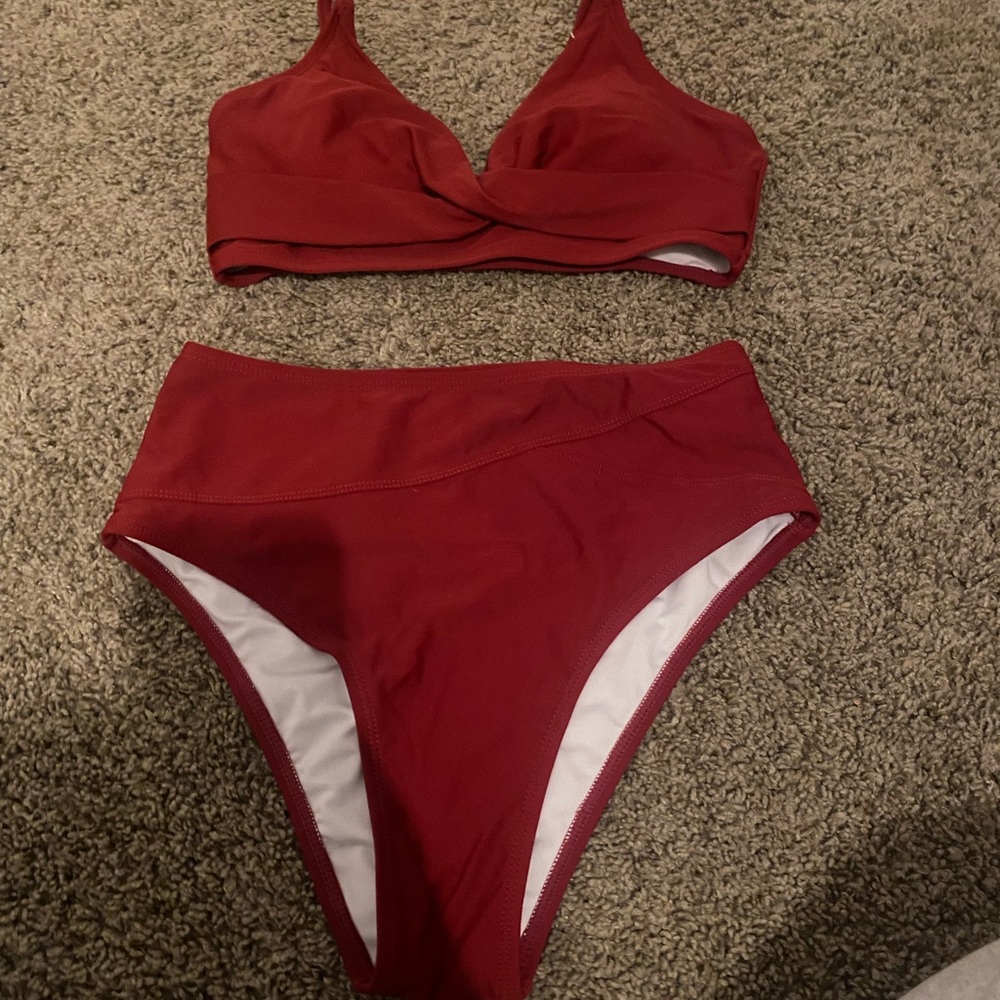 Red high wasted bikini